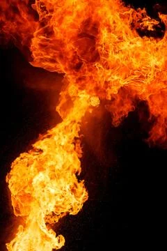 Fire flames, isolated on black background Stock Photos