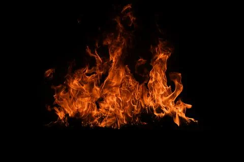 Fire flames isolated on black background. Fire burn flame isolated, flaming Stock Photos