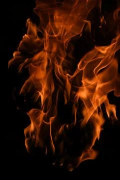 Fire flames isolated on black background. Fire burn flame isolated, flaming Stock Photos