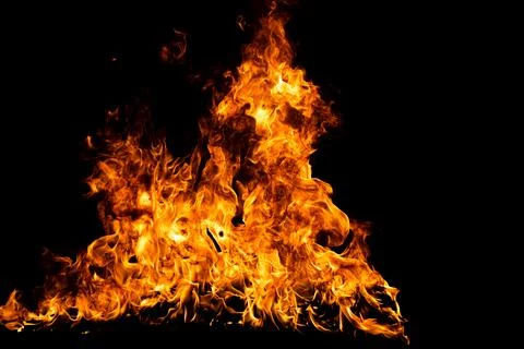 Fire flames isolated on black background. Fire burn flame isolated, flaming Stock Photos