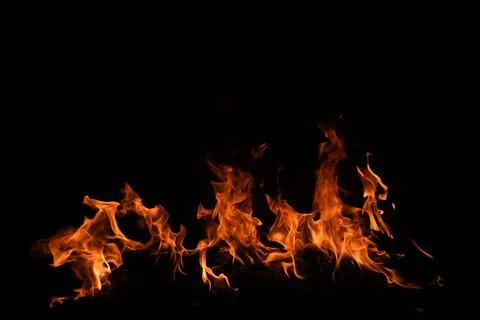 Fire flames isolated on black background. Fire burn flame isolated, flaming Stock Photos