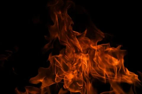 Fire flames isolated on black background. Fire burn flame isolated, flaming Stock Photos