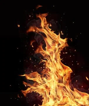Fire flames isolated on black background Stock Photos