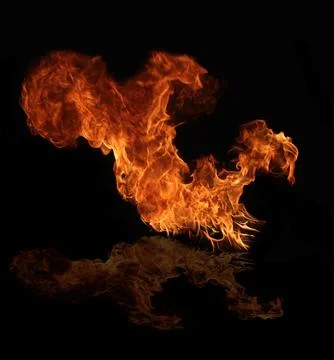 Fire flames, isolated on black background Stock Photos