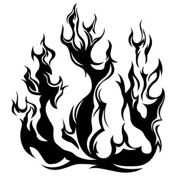 Fire flames isolated on white background. Tribal tattoo design isolate on white. Illustrazione stock