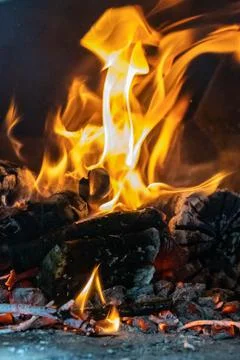 Fire Flames in a Oven Stock Photos