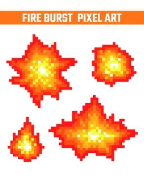 Fire flames pixel icons set. 스톡 일러스트