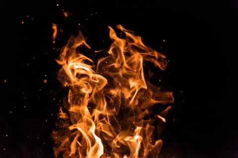 Fire flames with reflection on black background Stock Photos