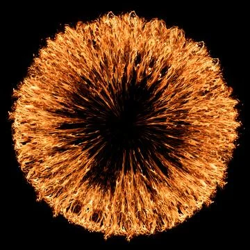 Fire flames on ring. Round frame with burning and sparks. Circular border with 스톡 사진
