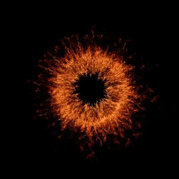 Fire flames on ring. Round frame with burning and sparks. Circular border w.. 스톡 사진