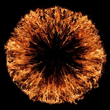 Fire flames on ring. Round frame with burning and sparks. Circular border wit 스톡 사진