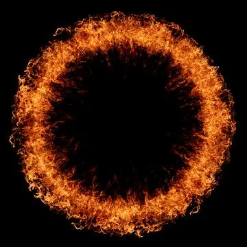 Fire flames on ring. Round frame with burning and sparks. Circular border wit 스톡 사진