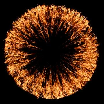 Fire flames on ring. Round frame with burning and sparks. Circular border wit 스톡 사진