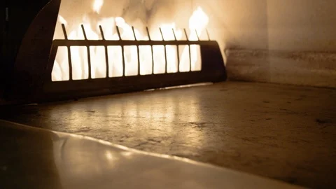 Fire flames set ablaze at the fire place Video stock 103409596