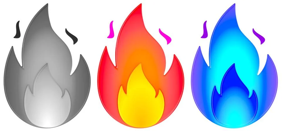 Fire Flames set icons. Black, orange and blue colors. 3D rendering イラスト素材