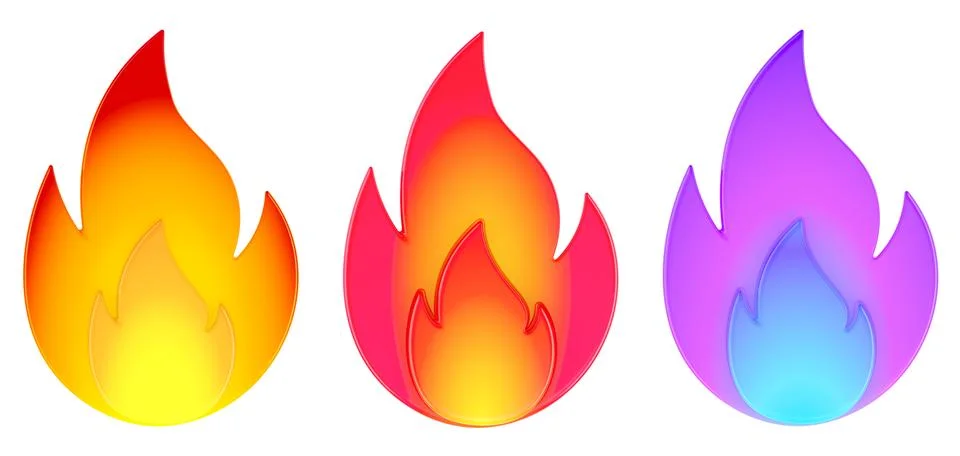 Fire Flames, set icons different color. 3D rendering イラスト素材