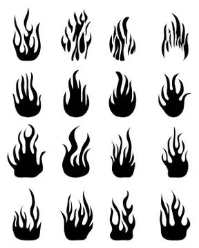 Fire flames, set icons Stock Illustration