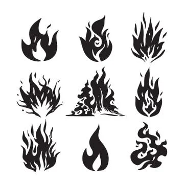 Fire flames, set icons, vector illustration. Hand drawn sketch fire flame Stock Illustration
