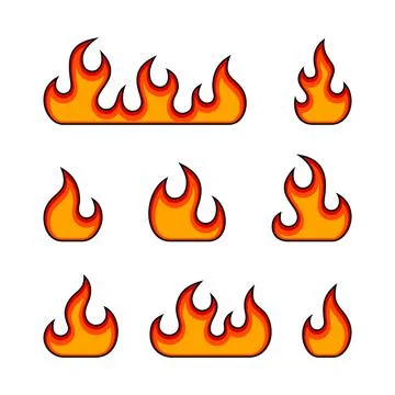 Fire Flames Set on White Background. Vector 库存插图