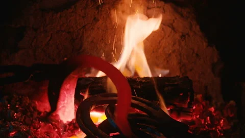 Fire Flames. Slow Motion Fire And Flames Shot in 4K Isolated On Black Stockbeeldmateriaal 130246665