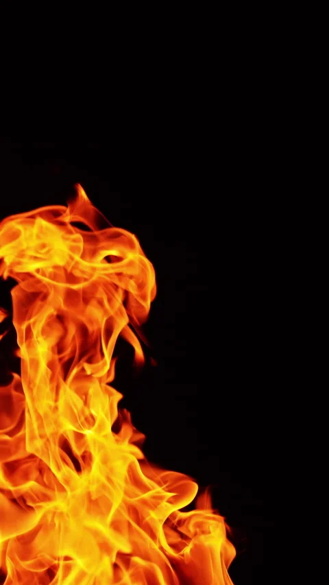 Fire flames, smoke and tiny sparks flying up. Burning bonfire at dark night. Video stock 318007802