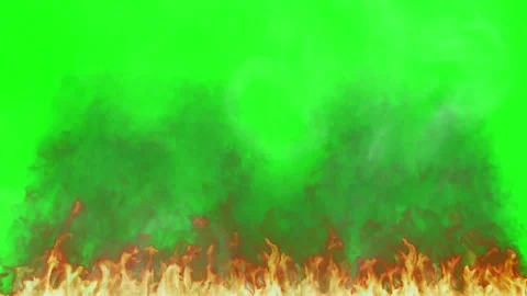 Fire flames with smoke on green screen. Realistic burning inferno isolated for Video stock 340381863