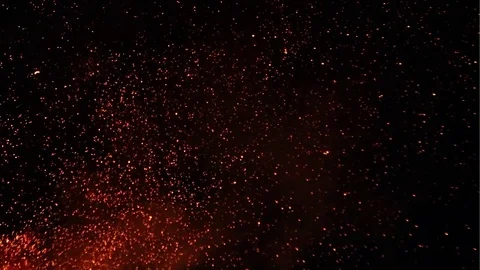 Fire flames with sparks on a black background - slow motion Stock Footage 74867535