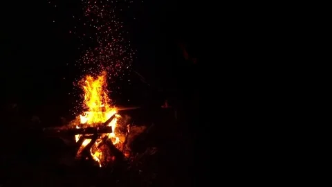 Fire Flames with Sparks from Campfire Stock Footage 77972949