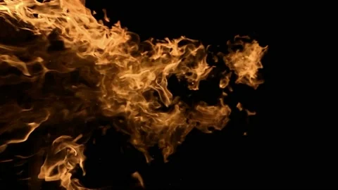 Fire flames in super slow motion isolated on black background seamless loop, Stock Footage 113263549