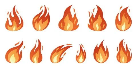 Fire flames vector icon set. Trendy flat style Stock Illustration