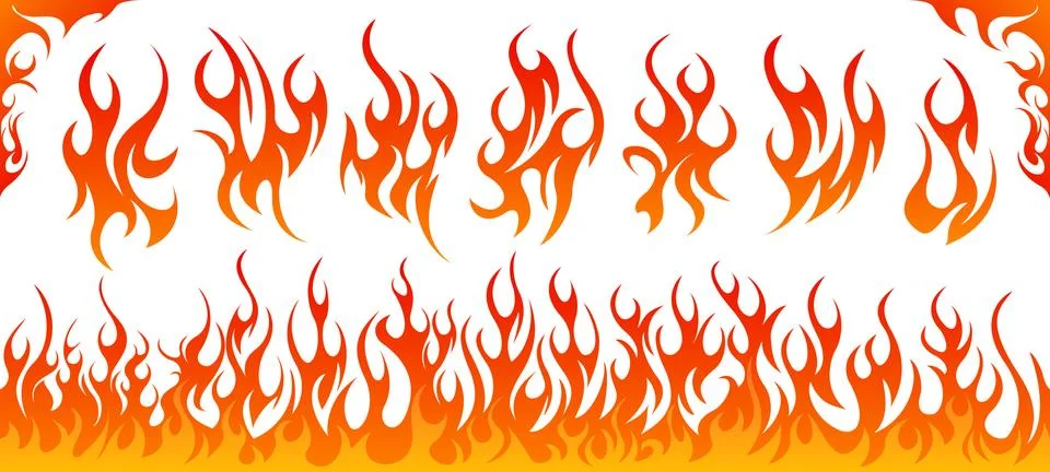Fire flames vector set Stock Illustration