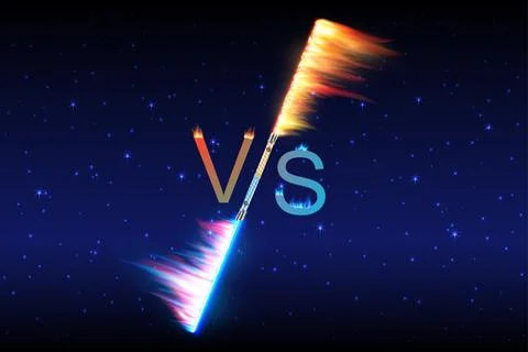 Fire flames Versus VS sign exploding by elements, water splashes and lightning 스톡 일러스트