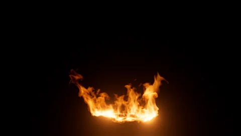 Fire Flames wall isolated on black background wide Stock Footage 286060966