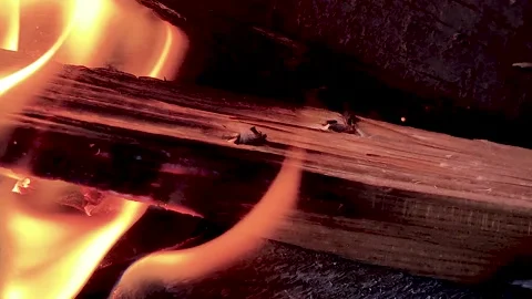 Fire Flames From Wood Ember for Grill Bbq Firewood Stock Footage 164984594