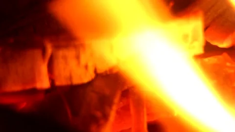 Fire Flames From Wood Ember for Grill Bbq Firewood Stock Footage 164985899