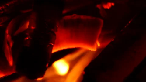 Fire Flames From Wood Ember for Grill Bbq Firewood Stock Footage 164989955