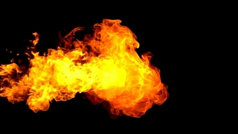 Fire flamethrower on black background slow motion Stock Footage 90345095