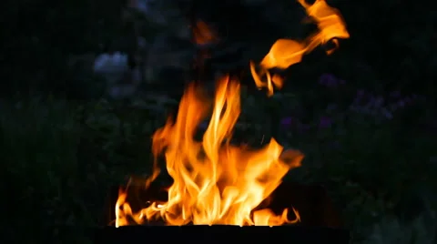 Fire flaming in the  brazier in the gloaming Stock Footage 66409750