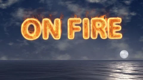 On Fire Flaming Text Animation Over Night Sea With Full Moon Stock Footage 345297002
