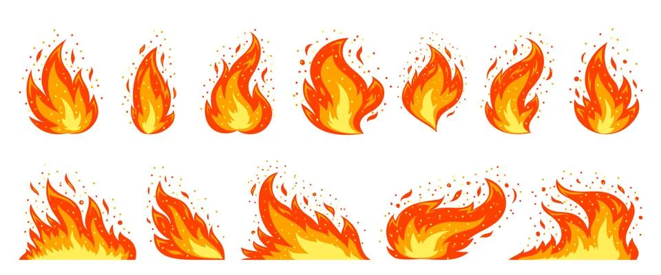 Fire flat danger symbol shape flame spark hot fuel Stock Illustration