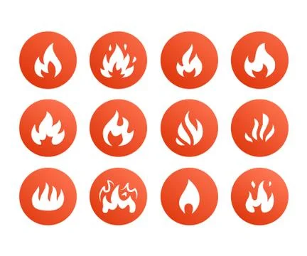 Fire flat glyph icons. Flame shapes silhouette, bonfire vector illustration Stock Illustration