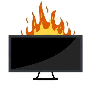 Fire Flat television. Burning Broken Modern TV Stock Illustration