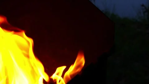 Fire Flickers from Hot Coals, Ash Particles Rising in Grill, Slow Motion Stock Footage 319809769