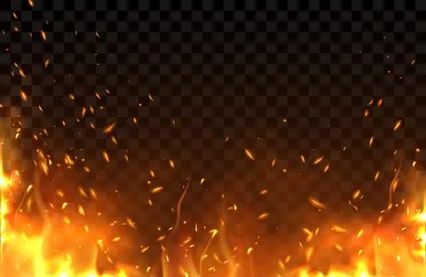 Fire with flying sparks, light of burning flame bg Stock Illustration