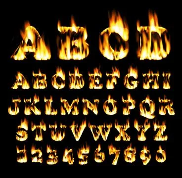 Fire font, alphabet of flame. Stock Illustration