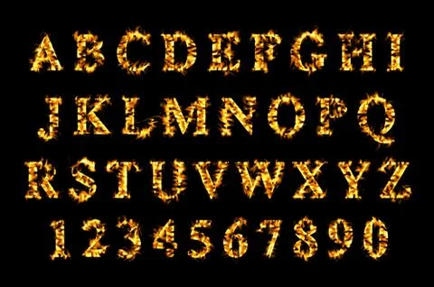 Fire font, alphabet of flame. Stock Illustration