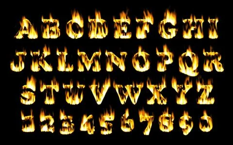 Fire font, alphabet of flame. Stock Illustration