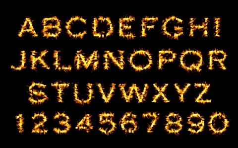 Fire font, alphabet of flame. Stock Illustration