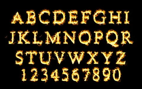Fire font collection, alphabet of flame. Stock Illustration