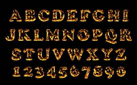 Fire font collection, alphabet of flame. Stock Illustration